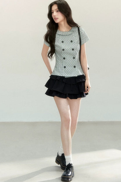Artistic Plaid Doll Collar Blouse