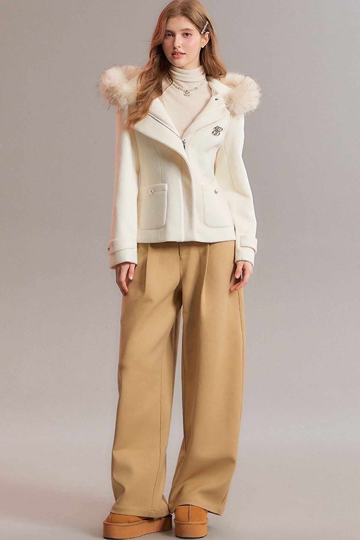 Detachable Fur Collar Hooded Jacket