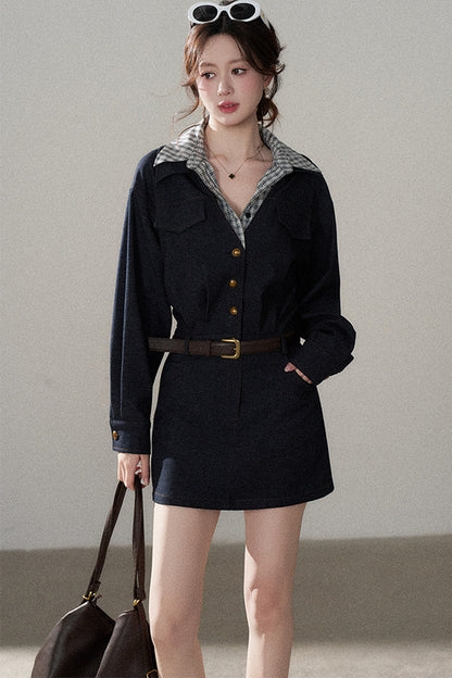 Robe trapèze taille haute à manches longues