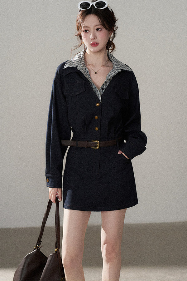 High-Waisted A-Line Long Sleeve Dress
