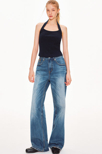 Classic Blue Straight-Leg Denim Pants
