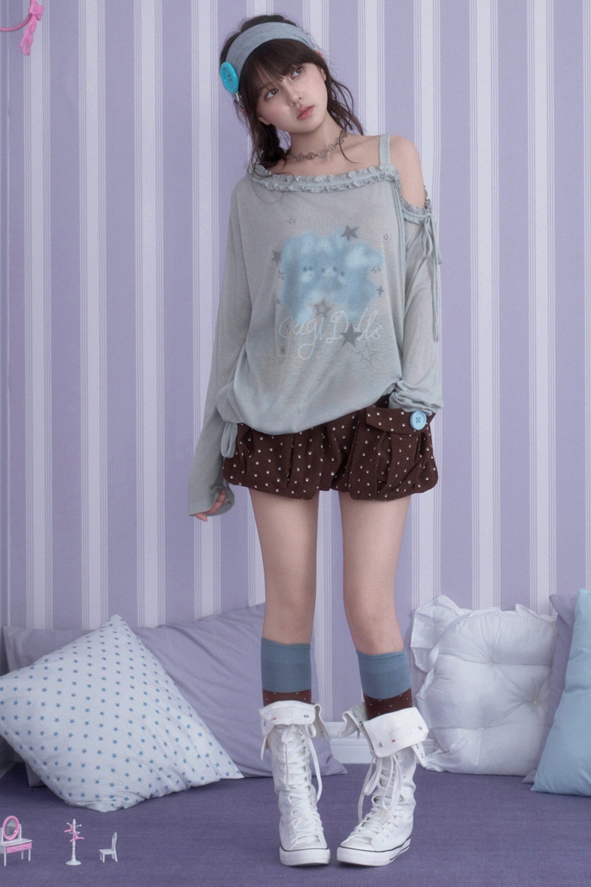 Hazy Bunny Off-Shoulder T-Shirt