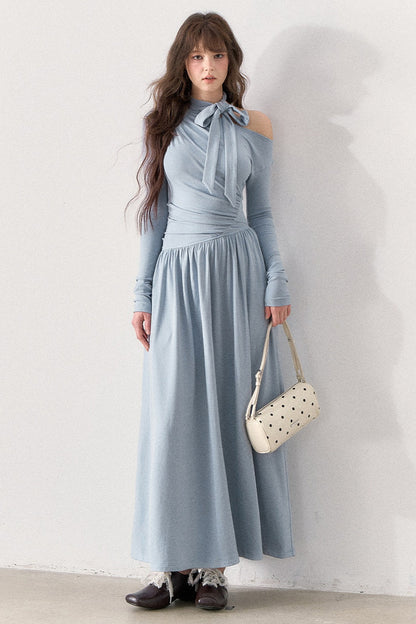 Off-Shoulder Bow-Knot Knit Long Dress