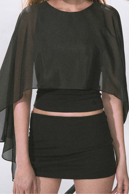 Black Knitted A-Line Skirt