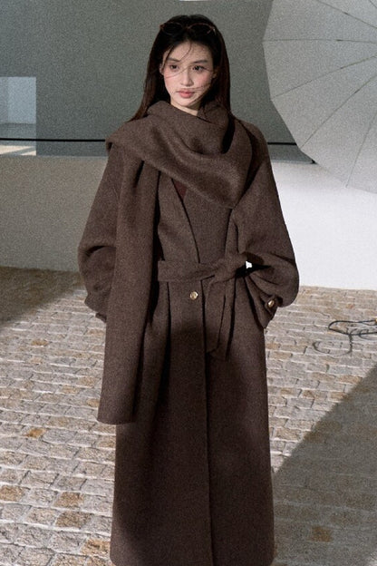 Double-Sided Wool Scarf Collar Coat