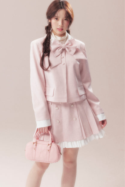 Bowknot Jacket and A-Line Pleated Skirt