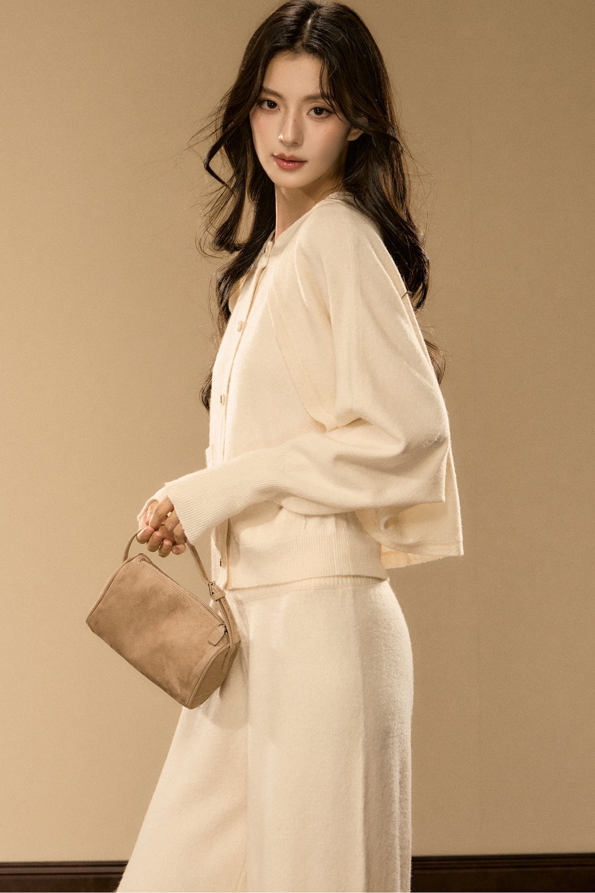 Wool and Cashmere Blend Cardigan and Pants Set-Up