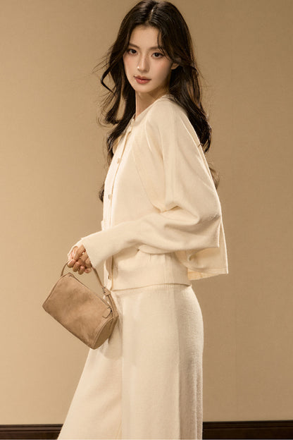Wool and Cashmere Blend Cardigan and Pants Set-Up