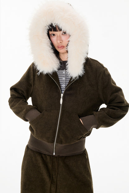 Detachable Fur Hood Jacket and Pants Set-Up