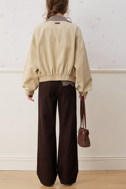 Mid-Waist Straight-Leg Plaid Bow Jeans