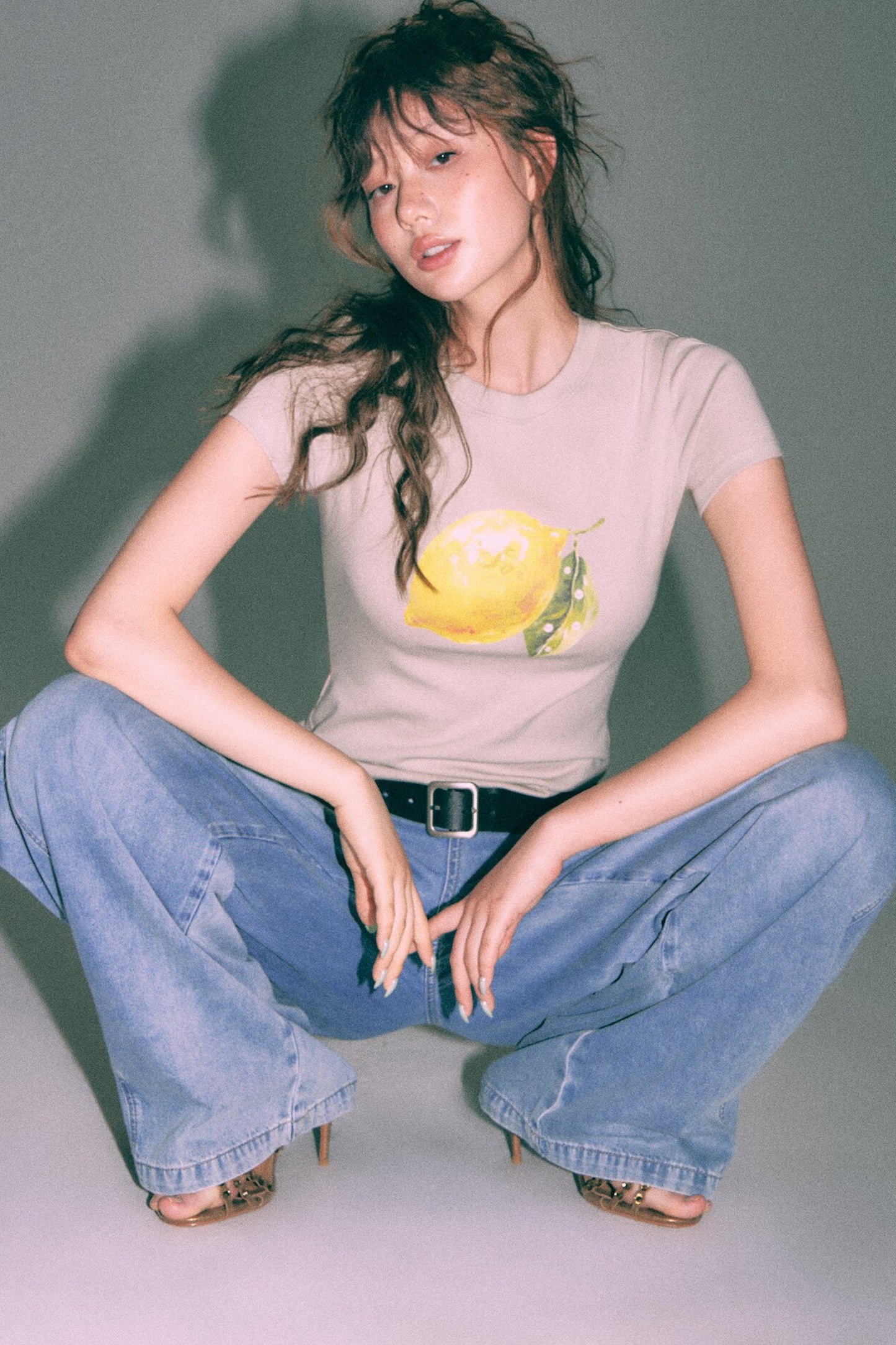 Lemon Print Short-Sleeved Blouse