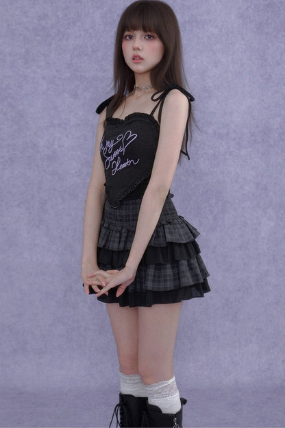 Plaid Waist-Cinching Cake Skirt