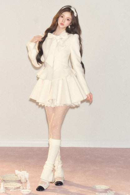 French Hepburn Style Imitation Wool Top and Skirt Set-Up