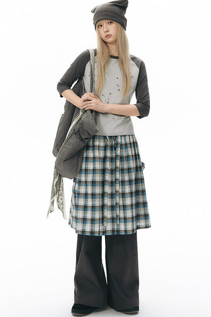Color-Blocked Raglan Sleeve Knit Blouse