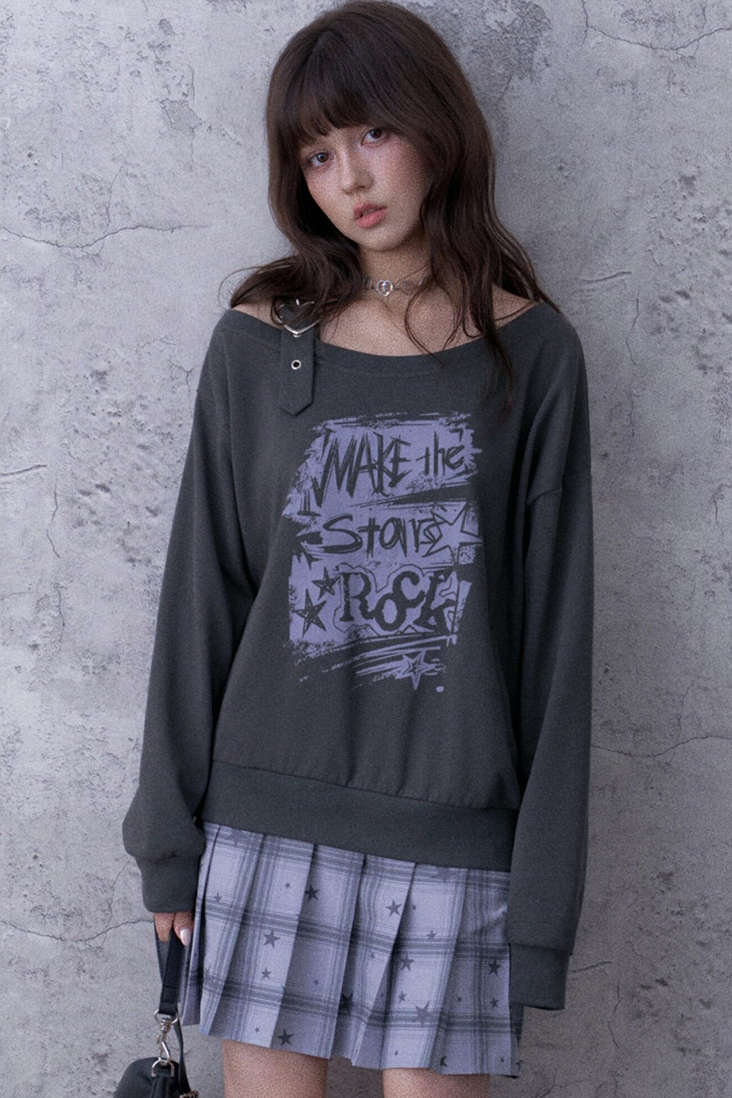 One-Shoulder Graffiti Sweatshirt Dress