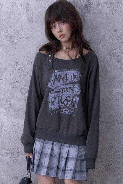 One-Shoulder Graffiti Sweatshirt Dress