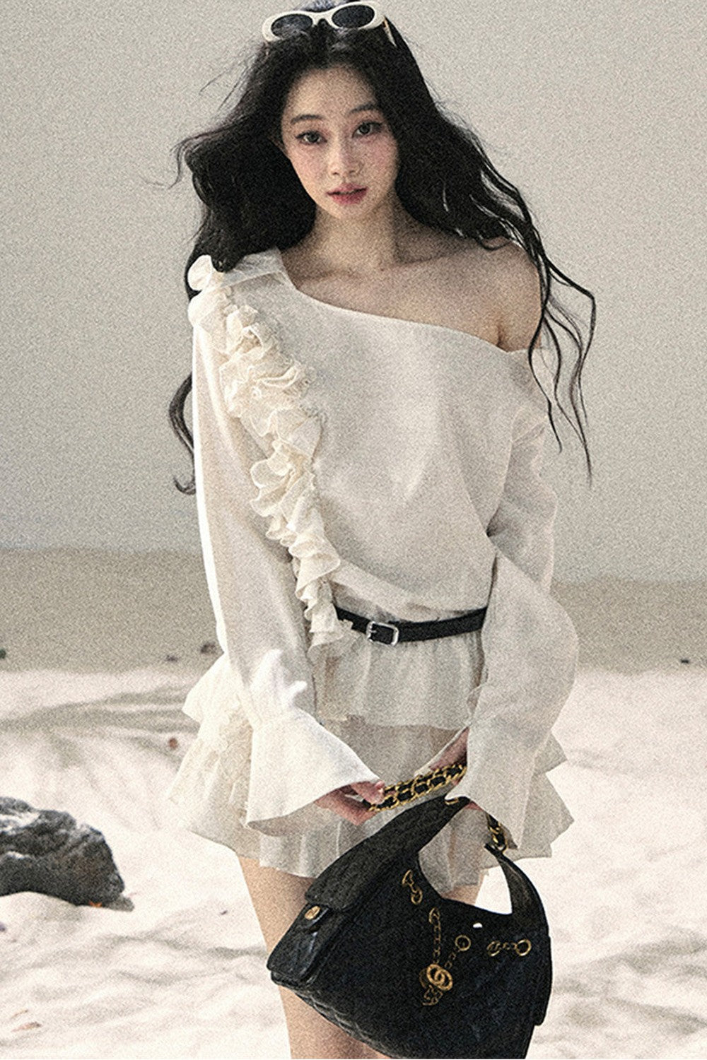 French Ruffled Off-Shoulder Dress