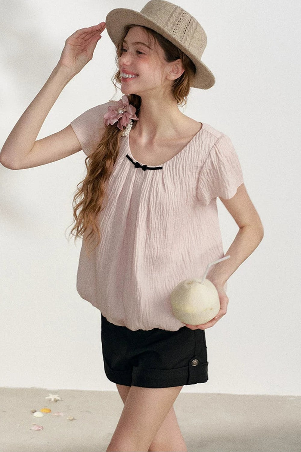 Pink Pleated Summer Blouse