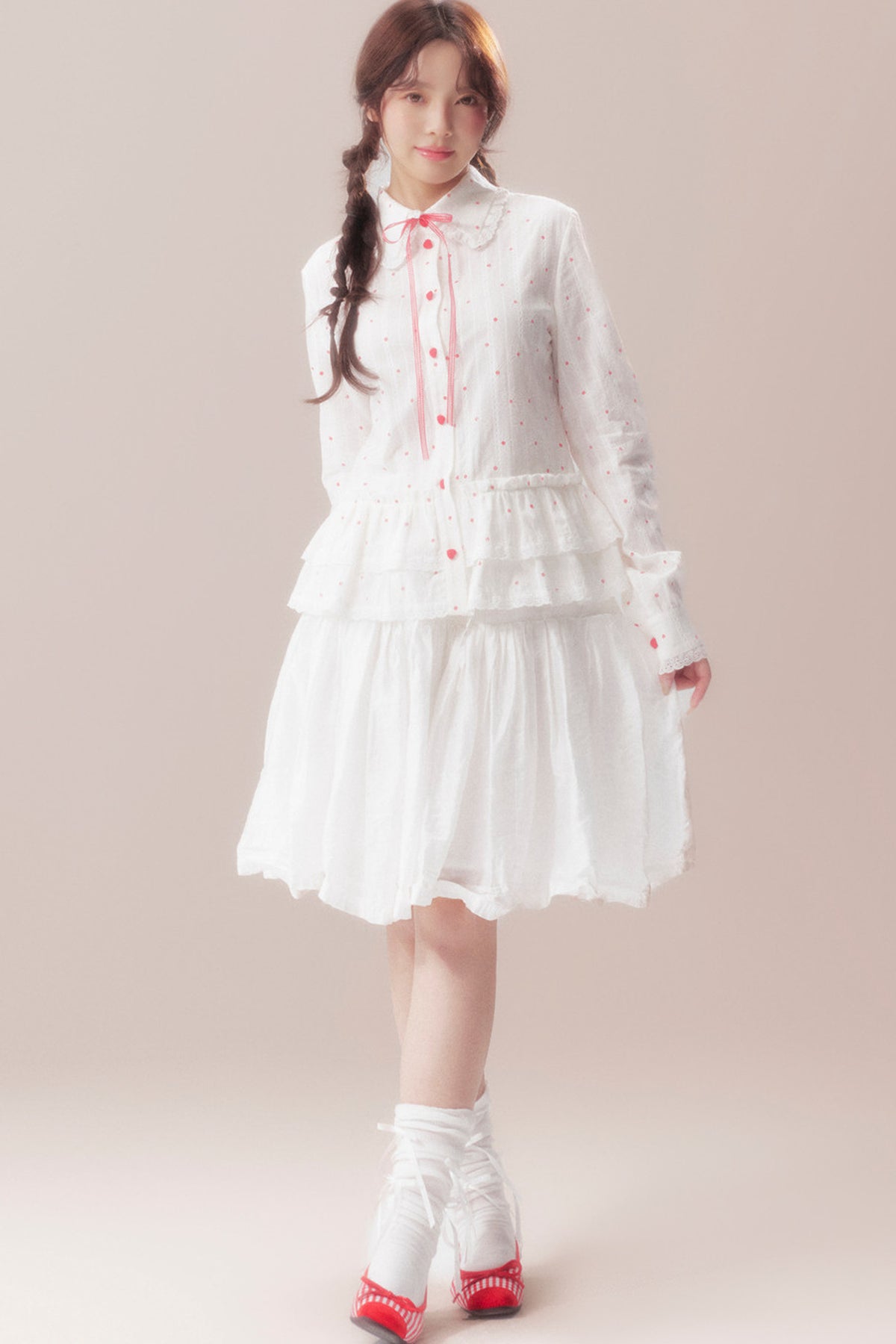Bow Polka Dot Shirt and Skirt Set-Up