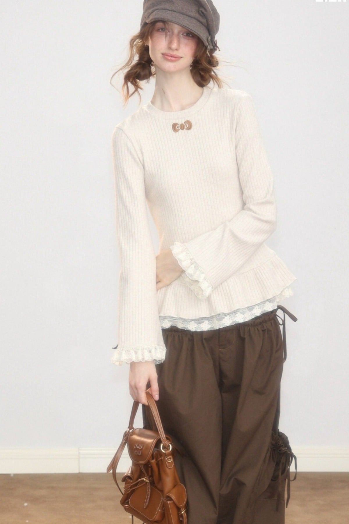 Lace Ruffle Hem Knit Top
