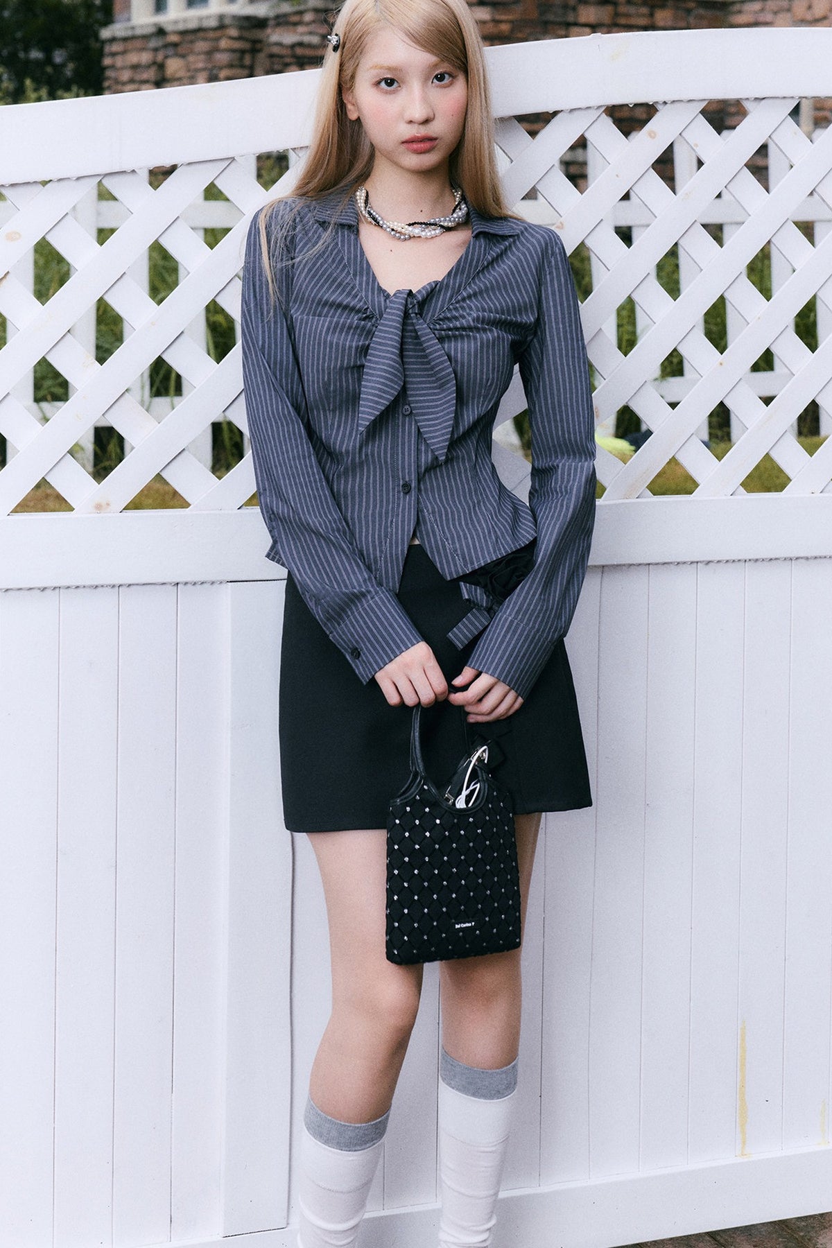 Rose Striped Shirt and Skirt Set-Up