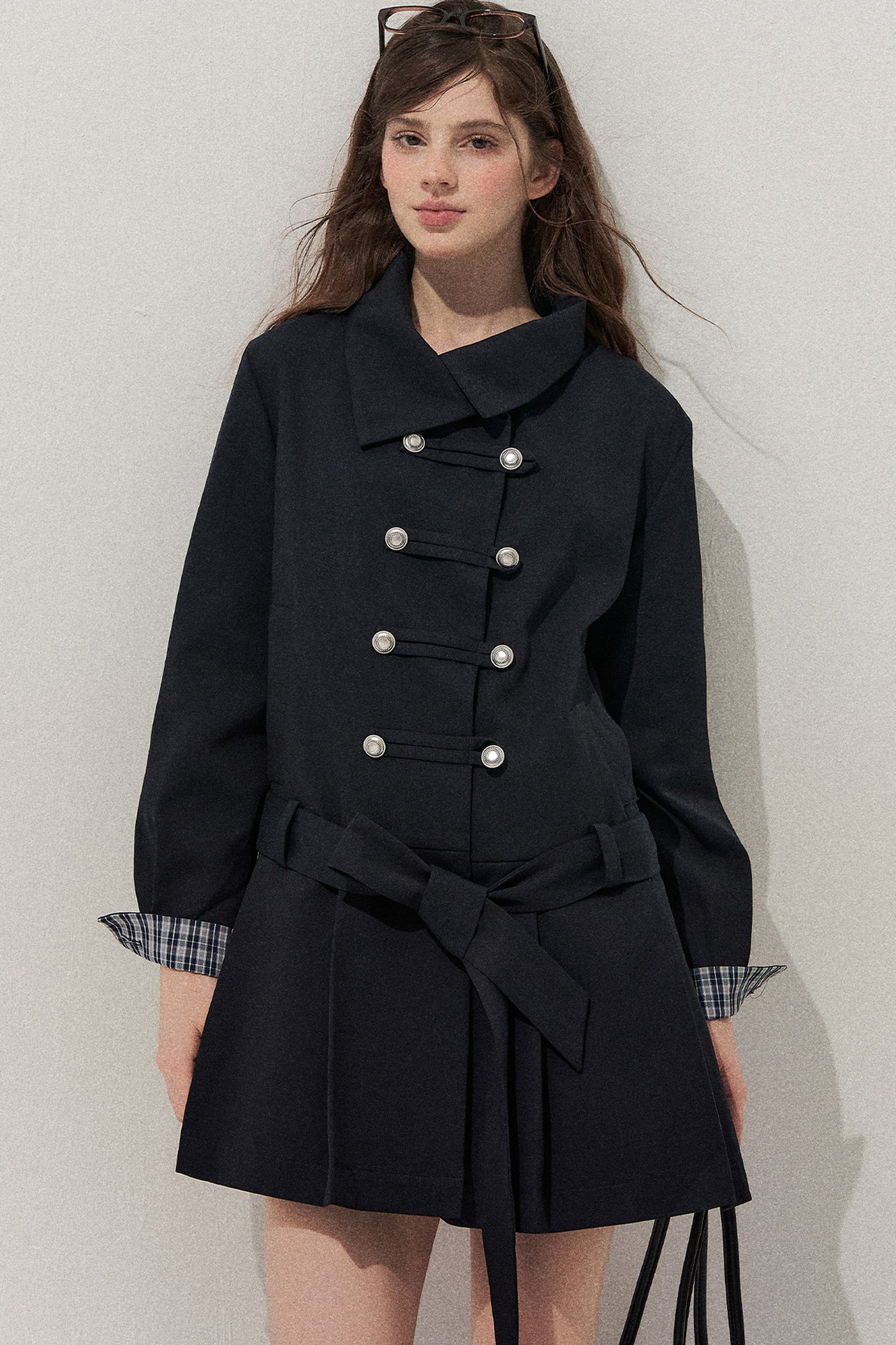Navy Blue Napoleon Buckle Trench Coat