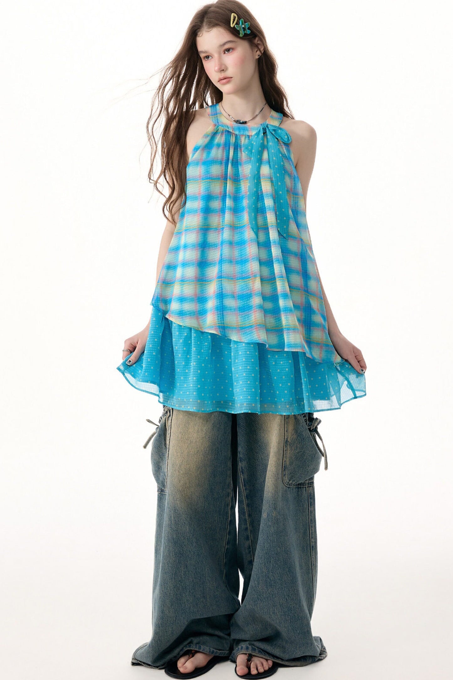 Bow Halter Plaid Dress