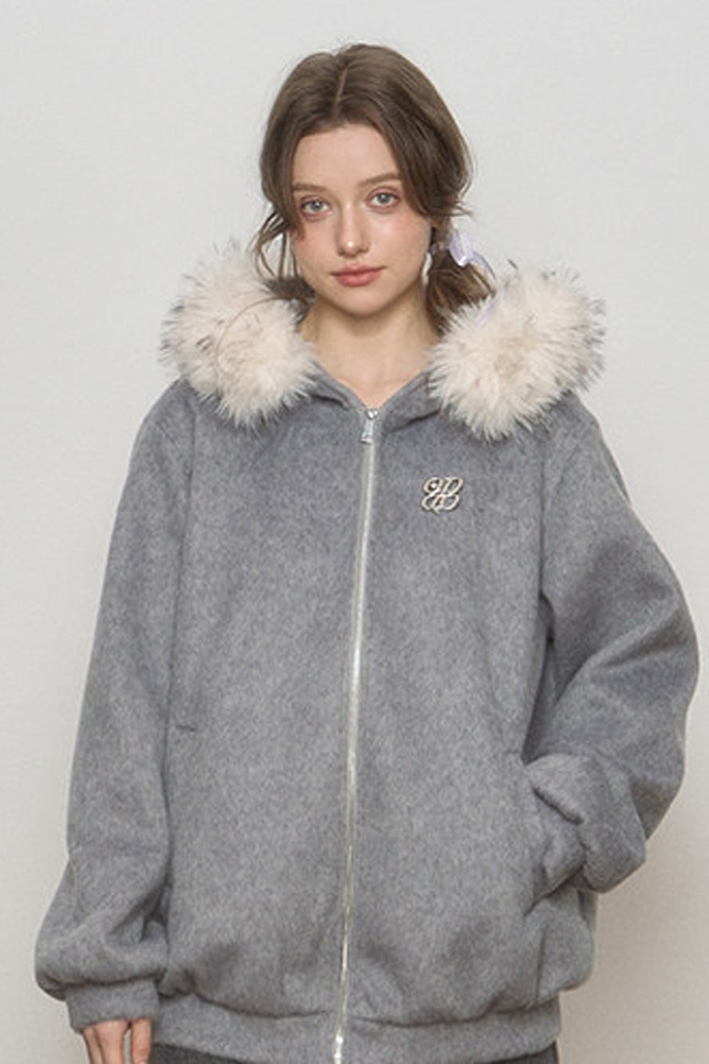 Hooded Fur Collar Woolen Jacket