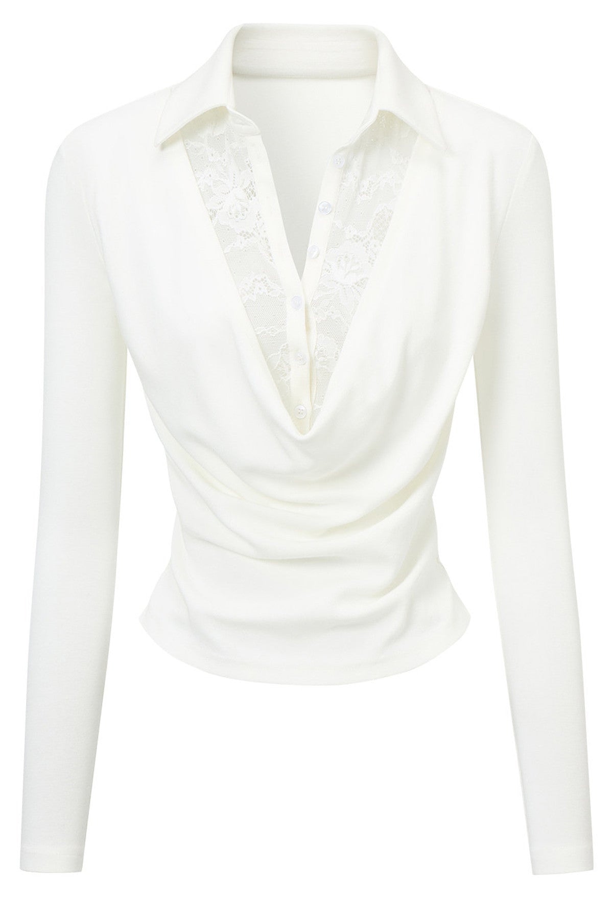 Lace Drape Collar Long-Sleeve Knit Top