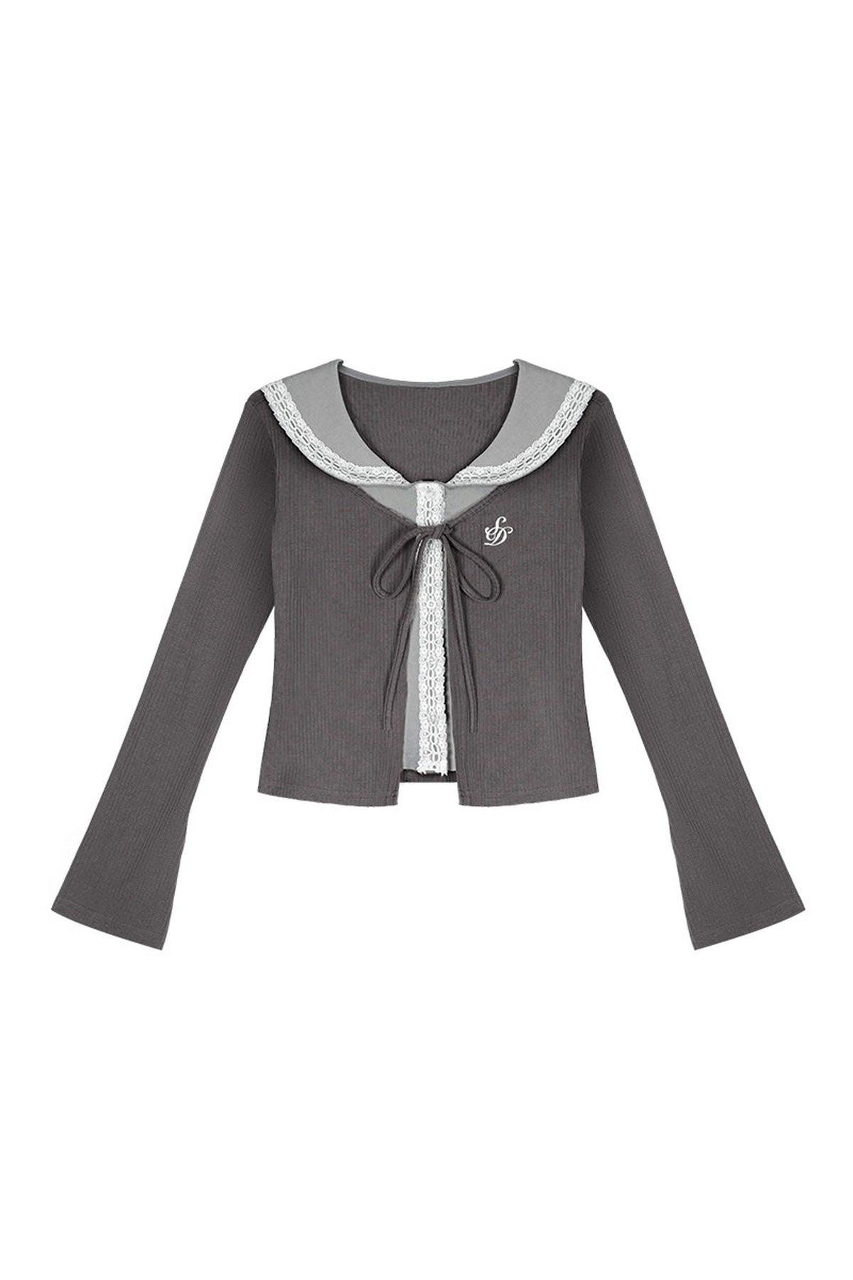 Gray Lace Sailor Collar Top and Skirt Set-Up