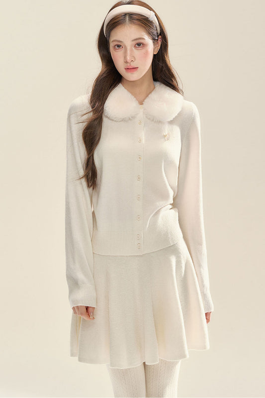 Milk White Cardigan and Skirt Set-Up