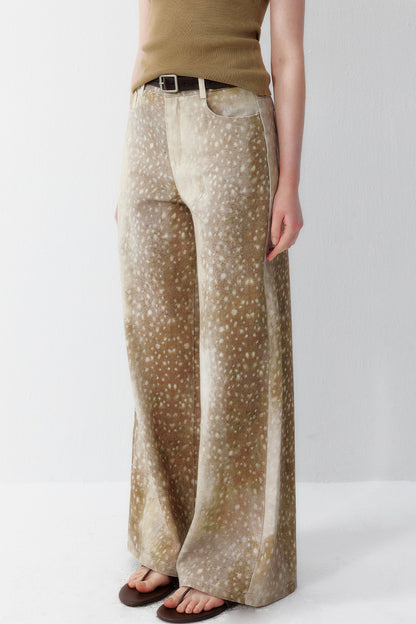 Deer Print Wide Leg Pants