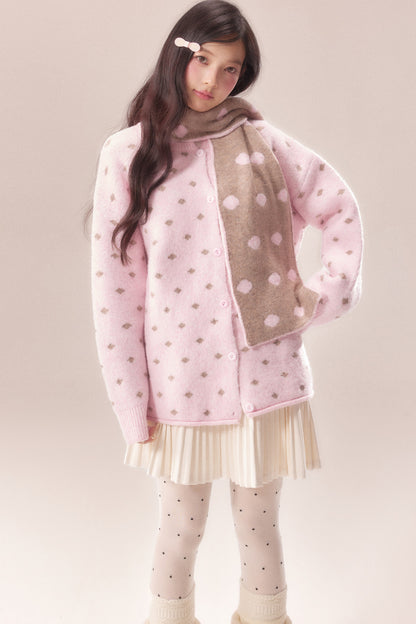 Polka Dot Scarf Knit Cardigan
