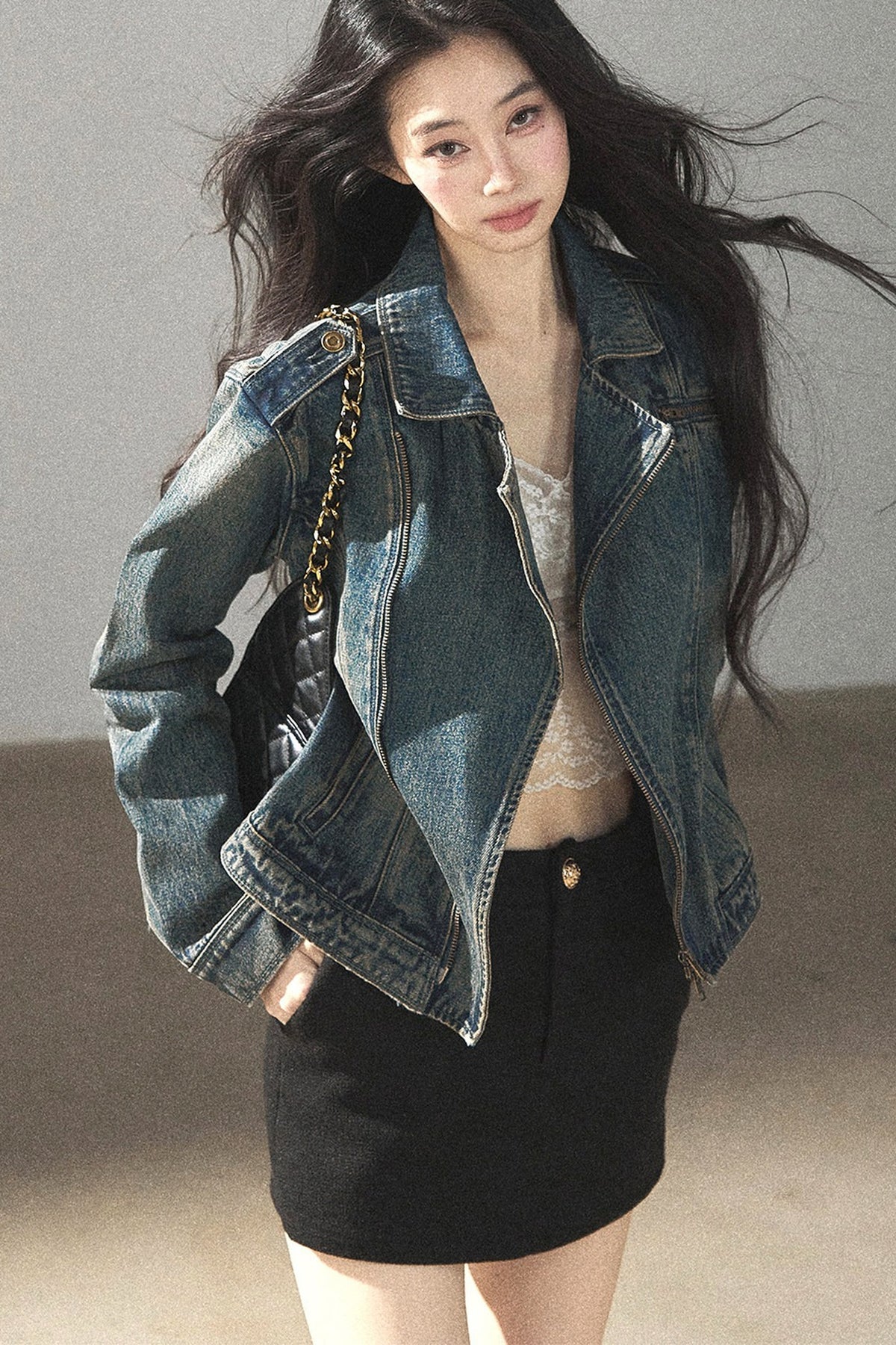 Giacca in denim con colletto polo