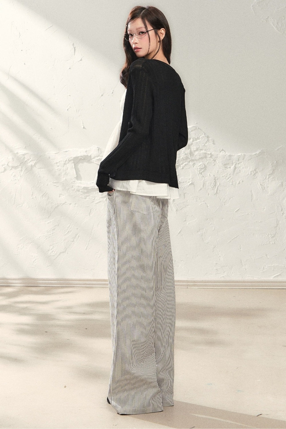 Striped Wide-Leg Pants, Cardigan and Top Set-Up