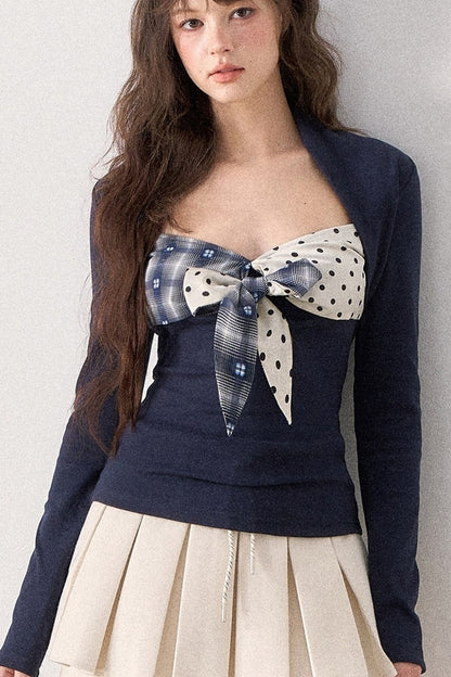 Polka Dot Plaid Bow T-Shirt