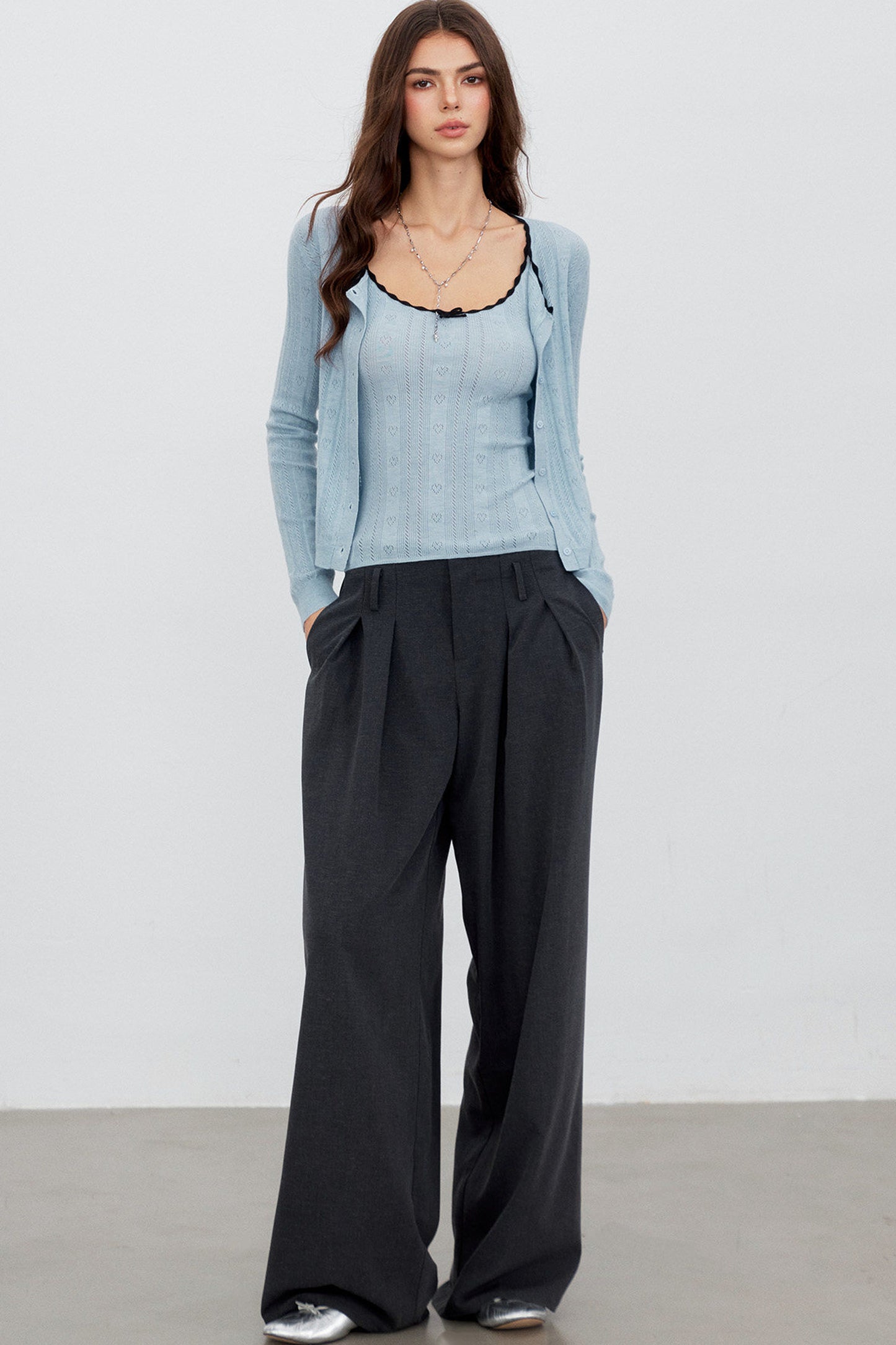 Gray Pleated Suit Pants