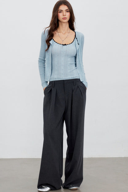Gray Pleated Suit Pants