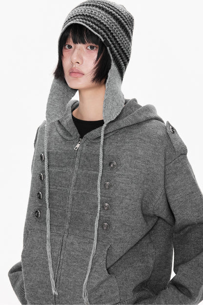 Hooded Zipper Knit Cardigan