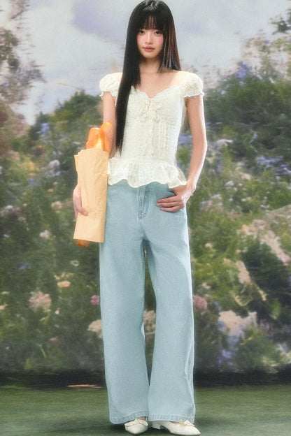 Completo con blusa floreale a scollo quadrato