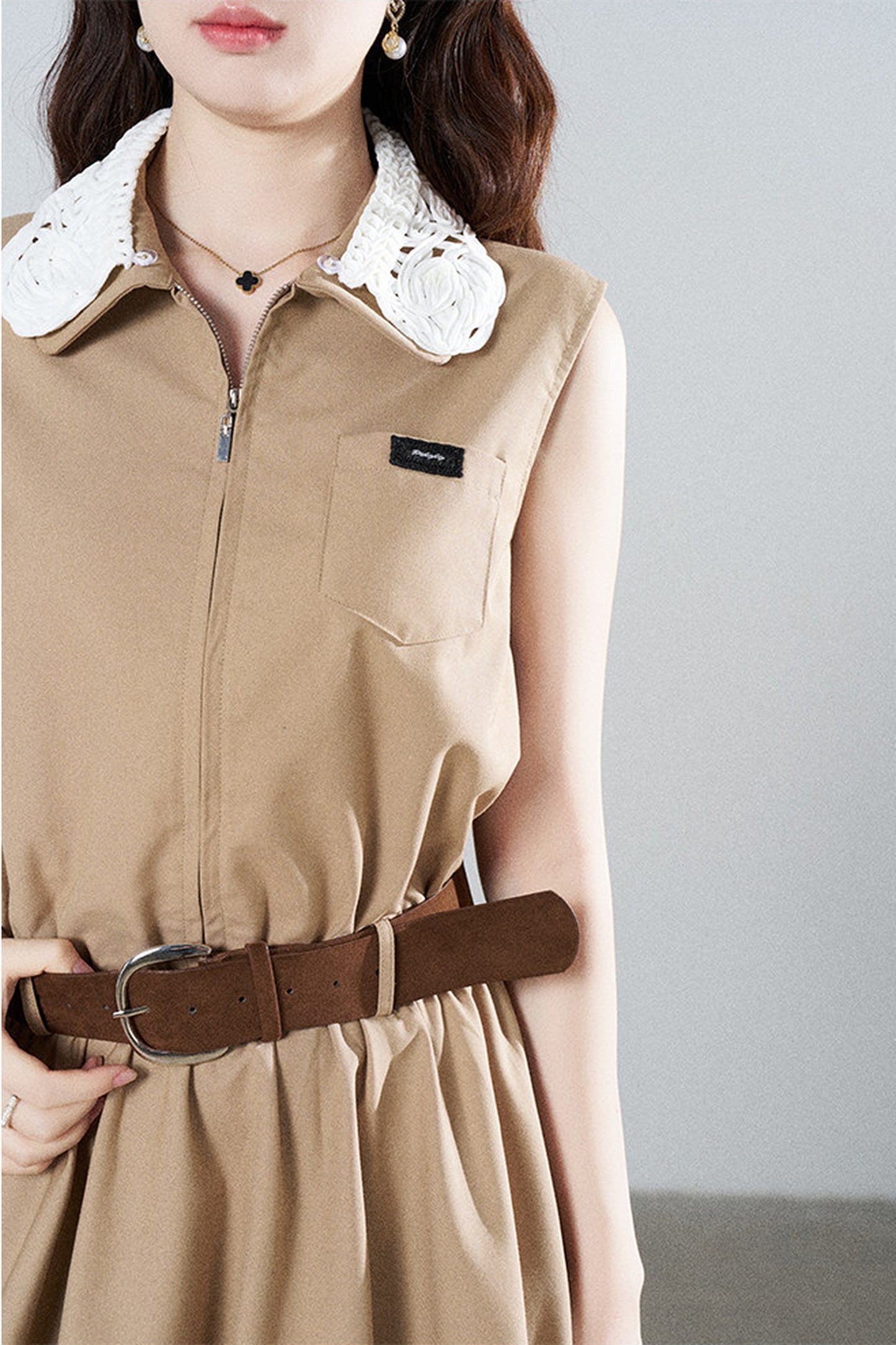 French Khaki Puff Dress