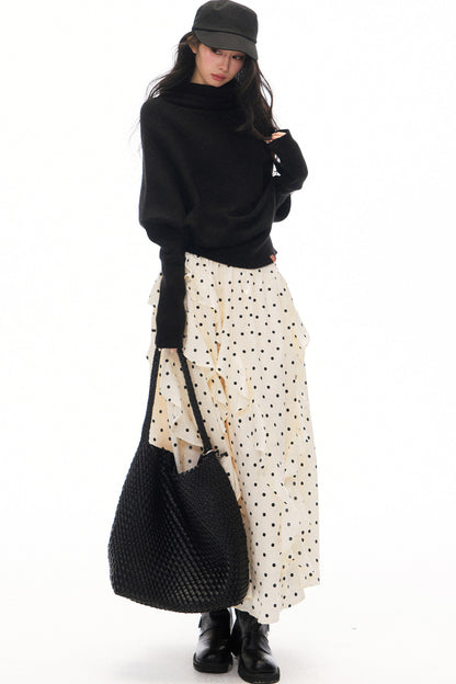 Batwing Knit Top and Polka Long Skirt Set-Up