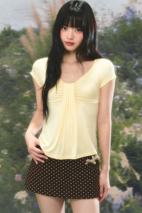 Women's U-Neck Pleated T-Shirt