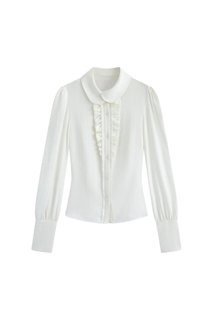 Sky Blue Suede Doll Collar Dress and White Shirt Set-Up