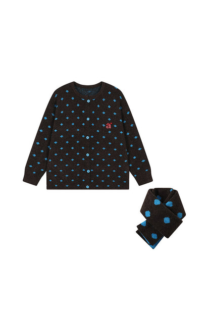 Polka Dot Scarf Knit Cardigan