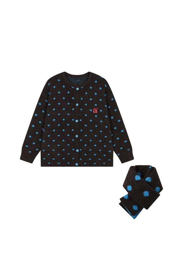 Polka Dot Scarf Knit Cardigan