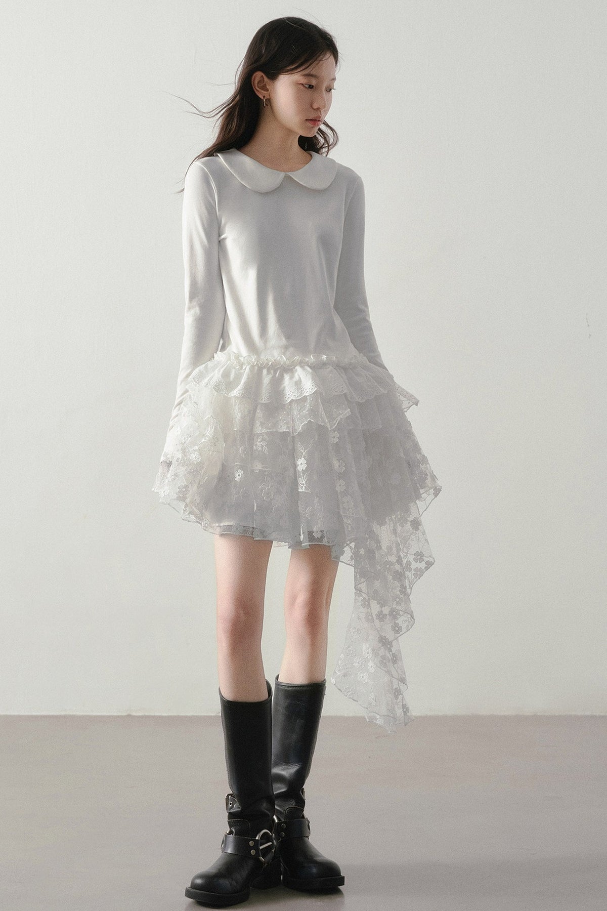 White Floral Lace Mesh High-Waisted Skirt