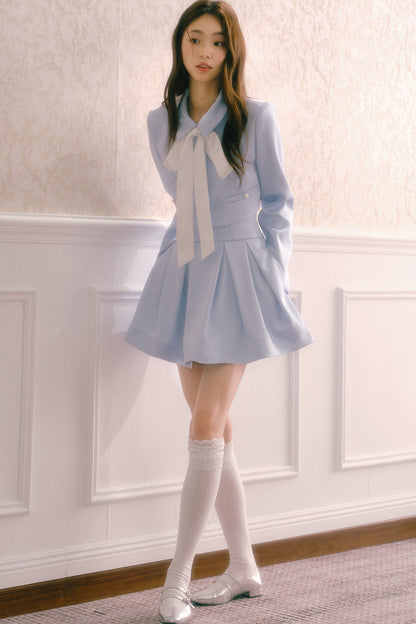 Satin Jacket and High-Waisted Pleated Skirt Set-Up