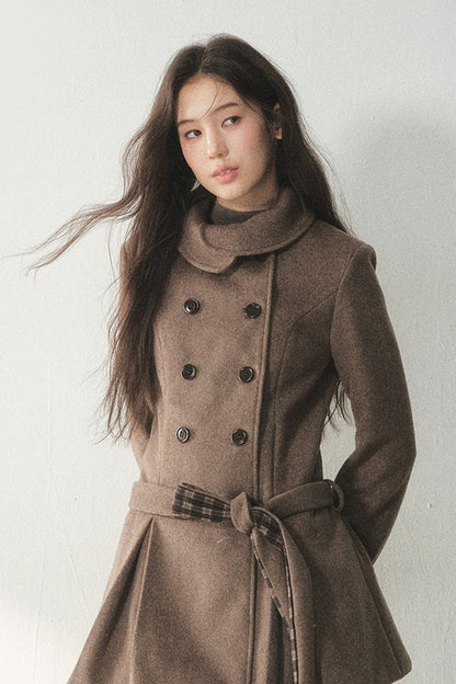 Plaid Collar Double-Breasted Wool Coat