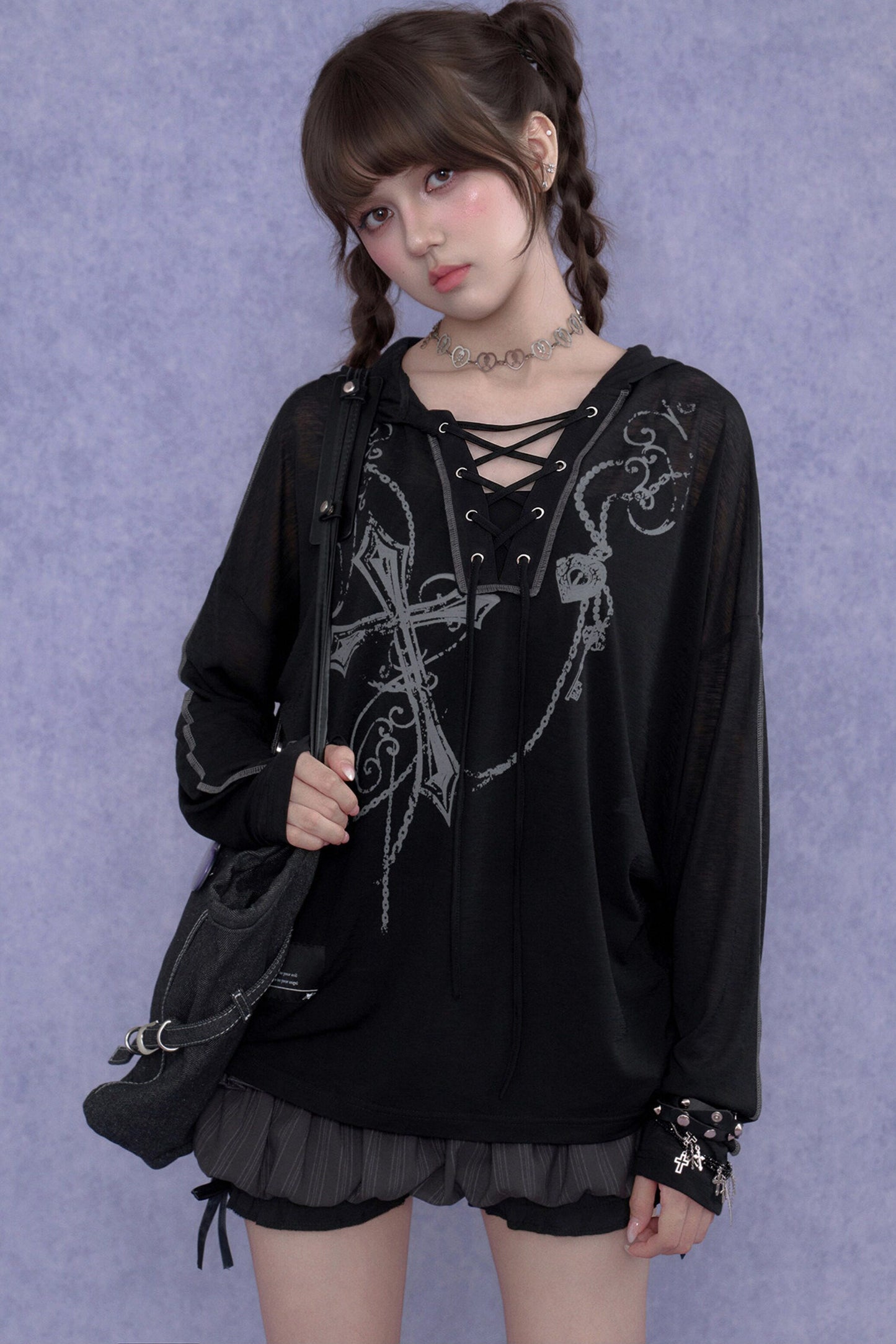 Dark Cross Hooded Top